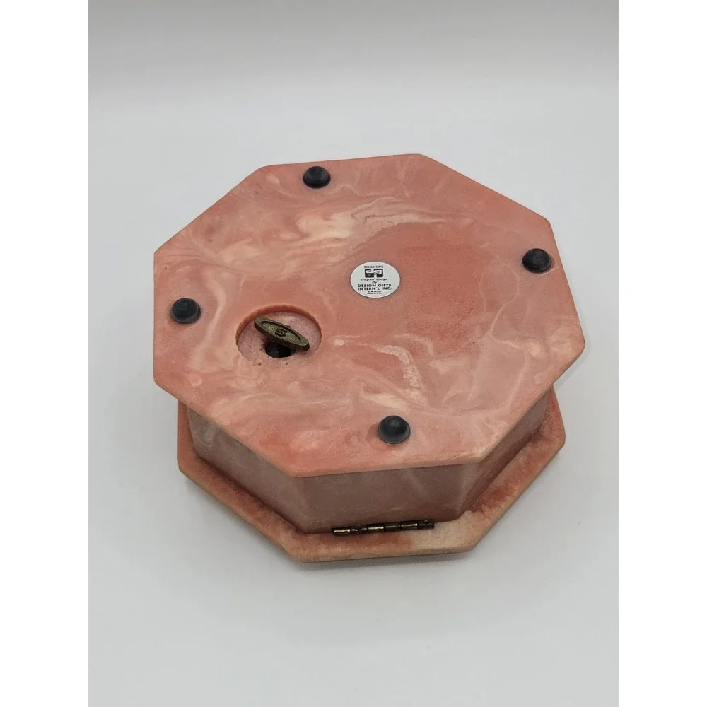 Vintage Soapstone Rose Music Box Octagon Jewelry Trinket Box 1974